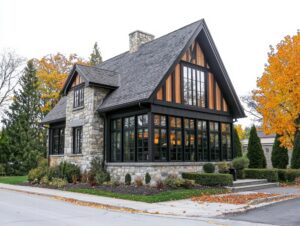 European house, stone accents