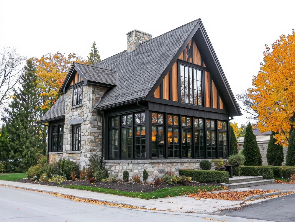 European house, stone accents